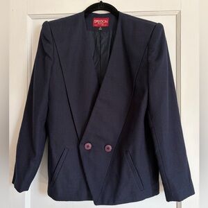 Vintage 80’s Sasson Double Breasted Navy Blazer with Button Detail 6P